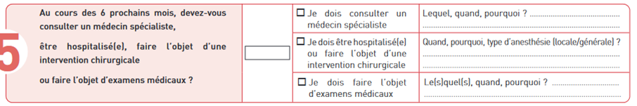 Déclarer les opérations ou examens dans le questionnaire santé